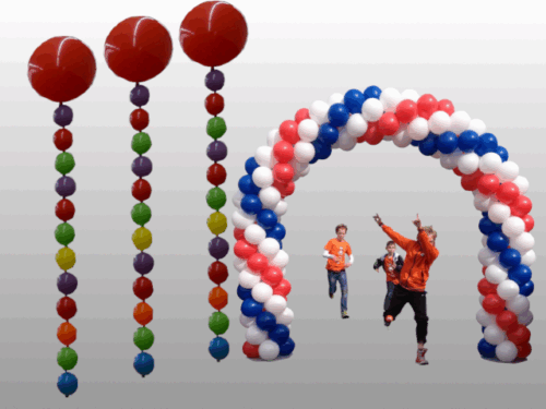 Ballonnenboog en 3 grote helium skydancers ballonnen